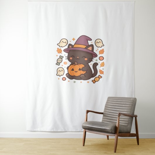 かわいい黒猫ウィッチハット – かわいいハロウィーンA タペストリー (インサイチュ)