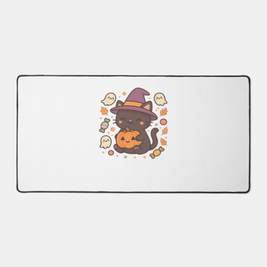 かわいい黒猫ウィッチハット – かわいいハロウィーンA デスクマット (正面)