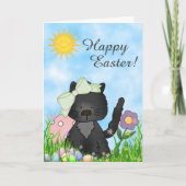 かわいい黒猫エッグカラフルハッピーイースター猫 シーズンカード (正面)