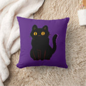 かわいい黒猫オンパープル装飾用クッション クッション (ブランケット)