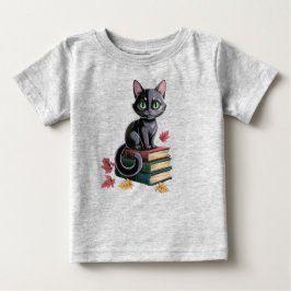 かわいい黒猫オンブックス幼児Tシャツ ベビーTシャツ