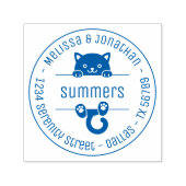 かわいい黒猫カップル家族ラウンドアドレス セルフインキングスタンプ (デザイン)