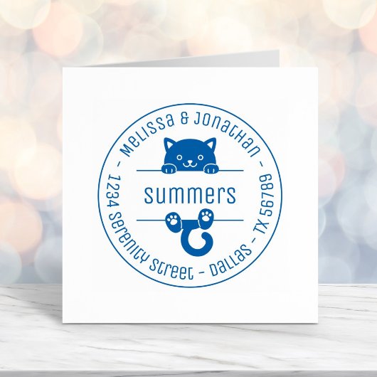 かわいい黒猫カップル家族ラウンドアドレス セルフインキングスタンプ