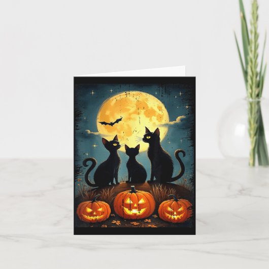 かわいい黒猫カボチャハロウィンコスチューム秋 カード (正面)