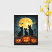 かわいい黒猫カボチャハロウィンコスチューム秋 カード (黄色い花)