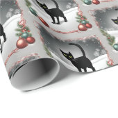 かわいい黒猫クリスマスイラストレーション ラッピングペーパー (ロールコーナー)