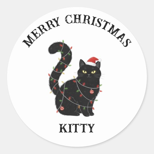 かわいい黒猫クリスマスステッカー ラウンドシール (正面)
