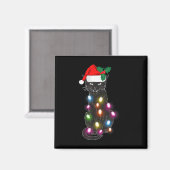 かわいい黒猫クリスマスライトおもしろい猫好きChris マグネット (正面/裏面)