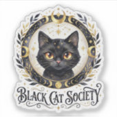 かわいい黒猫サークル魔法使いハロウィンステッカー シール (正面)