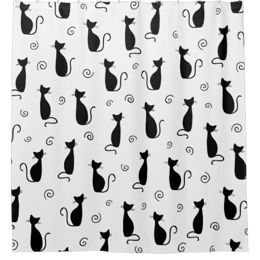 かわいい黒猫シャワーカーテン シャワーカーテン (正面)