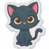 かわいい黒猫ステッカー – かわいいキャット シール (正面)