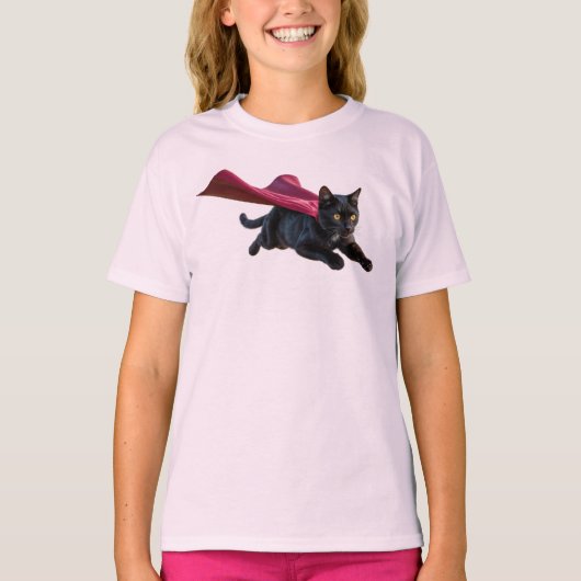 かわいい黒猫スーパーヒーロー キッズTシャツ Tシャツ (正面)