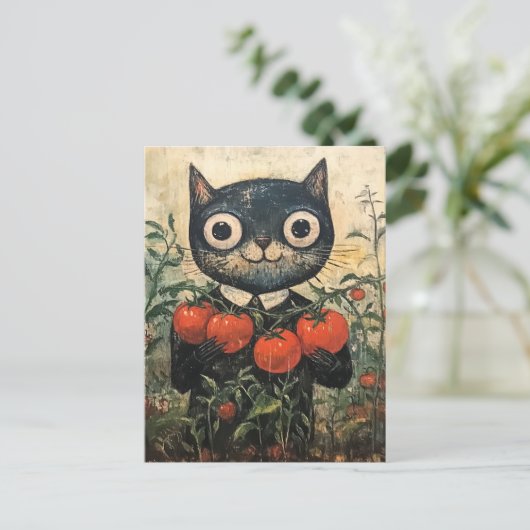 かわいい黒猫トマトガーデナー ポストカード (スタンド正面)