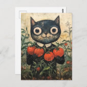 かわいい黒猫トマトガーデナー ポストカード (正面/裏面)