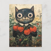 かわいい黒猫トマトガーデナー ポストカード (正面)