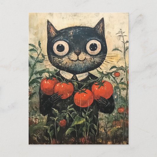 かわいい黒猫トマトガーデナー ポストカード (正面)
