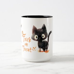かわいい黒猫ハロウィンのトリックまたは治療 ツートーンマグカップ