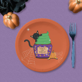 かわいい黒猫ハロウィンオレンジペーパープレート ペーパープレート