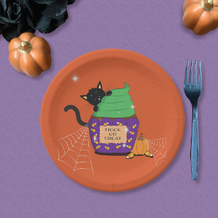 かわいい黒猫ハロウィンオレンジペーパープレート ペーパープレート