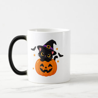 かわいい黒猫ハロウィンカボチャ魔法使い帽子コーヒー モーフィングマグカップ