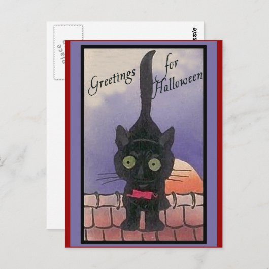 かわいい黒猫ハロウィンカード ポストカード (正面/裏面)