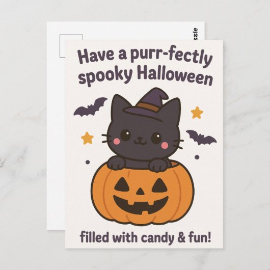 かわいい黒猫ハロウィングリーティングカード ポストカード (正面/裏面)