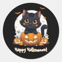 かわいい黒猫ハロウィンステッカー | かわいい
