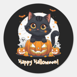 かわいい黒猫ハロウィンステッカー | かわいい ラウンドシール