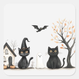 かわいい黒猫ハロウィンパーティ スクエアシール
