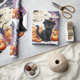 かわいい黒猫ハロウィンラッピングペーパー ラッピングペーパー