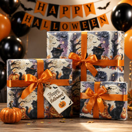かわいい黒猫ハロウィンラッピングペーパー ラッピングペーパー