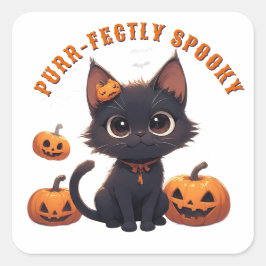 かわいい黒猫ハロウィン 🎃 スクエアシール