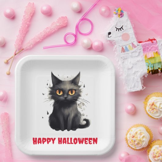 かわいい黒猫ハロウィン ペーパープレート (パーティー)