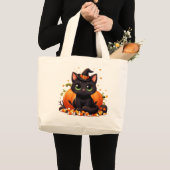 かわいい黒猫ハロウィン ラージトートバッグ (正面(商品))