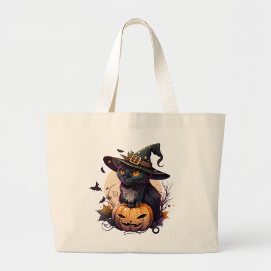 かわいい黒猫ハロウィン ラージトートバッグ (正面)