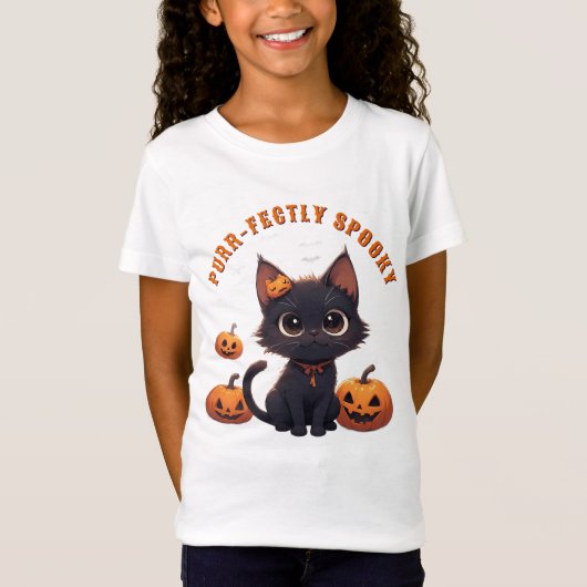 かわいい黒猫ハロウィン 🎃 Tシャツ (正面)