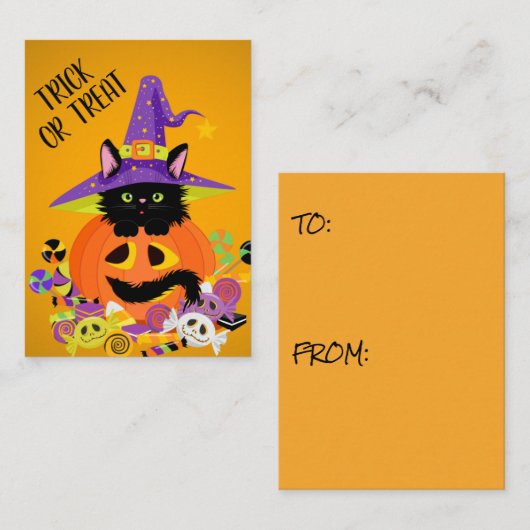 かわいい黒猫ハロウィーンのカボチャのちょうちんハットトリックトリートメント ノートカード (正面/裏面)