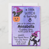 かわいい黒猫ハロウィーンの誕生会 招待状 (正面)