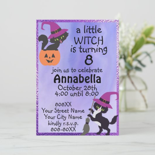 かわいい黒猫ハロウィーンの誕生会 招待状 (スタンド正面)