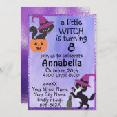 かわいい黒猫ハロウィーンの誕生会 招待状 (正面/裏面)