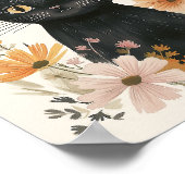 かわいい黒猫ハロウィーンウォーターカラーフローラ ポスター (角)