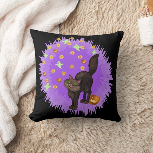 かわいい黒猫ハロウィーンスターズカボチャ幽霊たち クッション (ブランケット)