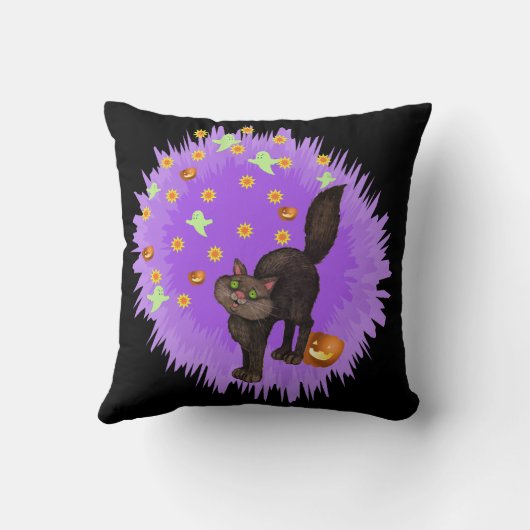 かわいい黒猫ハロウィーンスターズカボチャ幽霊たち クッション (裏面)