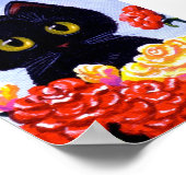 かわいい黒猫バラ花大きな目の作成 ポスター (角)