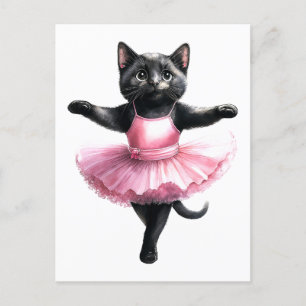 かわいい黒猫バレリーナ踊りバレエ シーズンポストカード