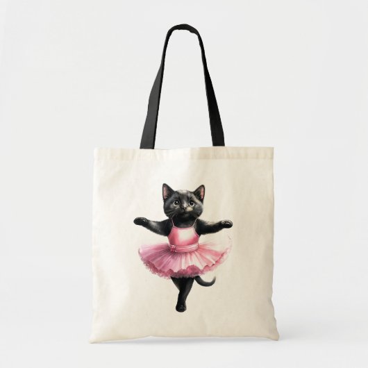 かわいい黒猫バレリーナ踊りバレエ トートバッグ (正面)