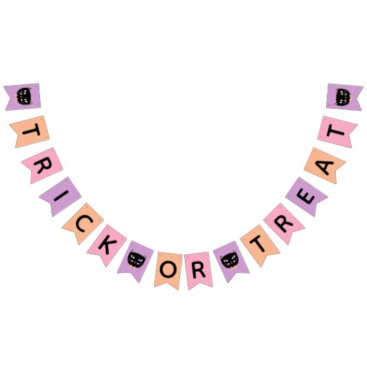 かわいい黒猫パステルハロウィントリックまたはトリート バンティングフラッグ (全)