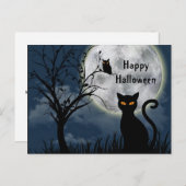 かわいい黒猫フクロウのムーングラフィックハロウィーン ポストカード (正面/裏面)