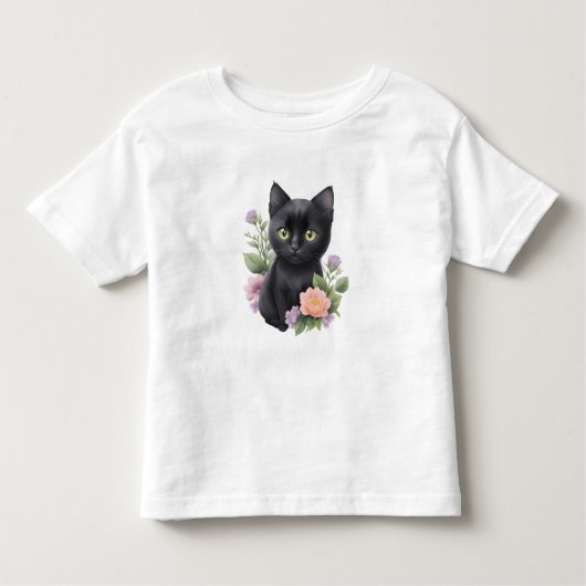 かわいい黒猫フローラ お洒落 トドラーTシャツ (正面)