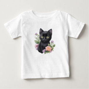 かわいい黒猫フローラ お洒落 ベビーTシャツ